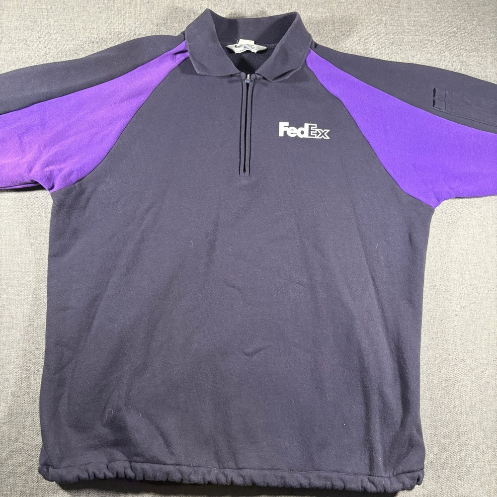 Vintage 90s FedEx Stan Herman 1/4 Zip Pullover Mens Large Purple Navy Colorblock